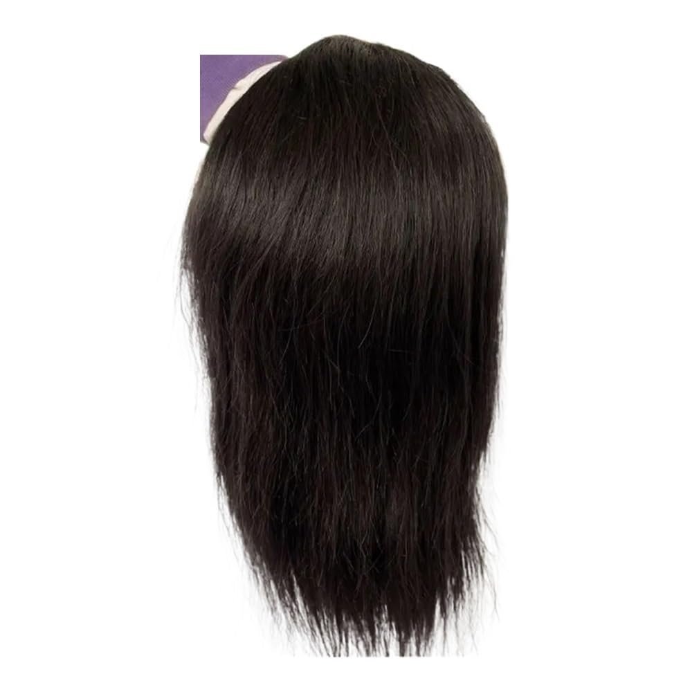 French Lace Front Men's Toupee, 12-Inch Human Hair Replacement System, Black