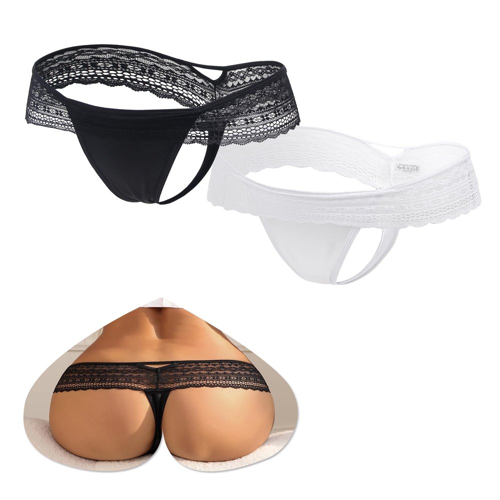 sunshinelady Women's Lace Underwear, Transparent Thong, String Briefs, Plus Size