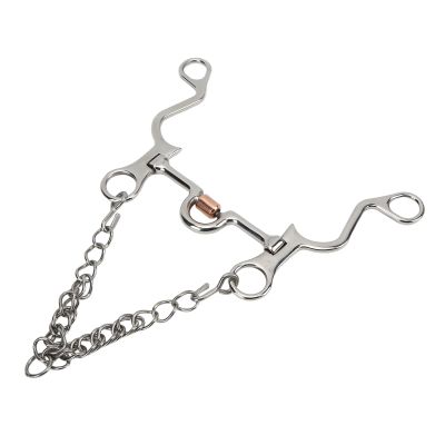 FILFEEL Stainless Steel Pelham Bit with Copper Roller and Chain, 130 mm