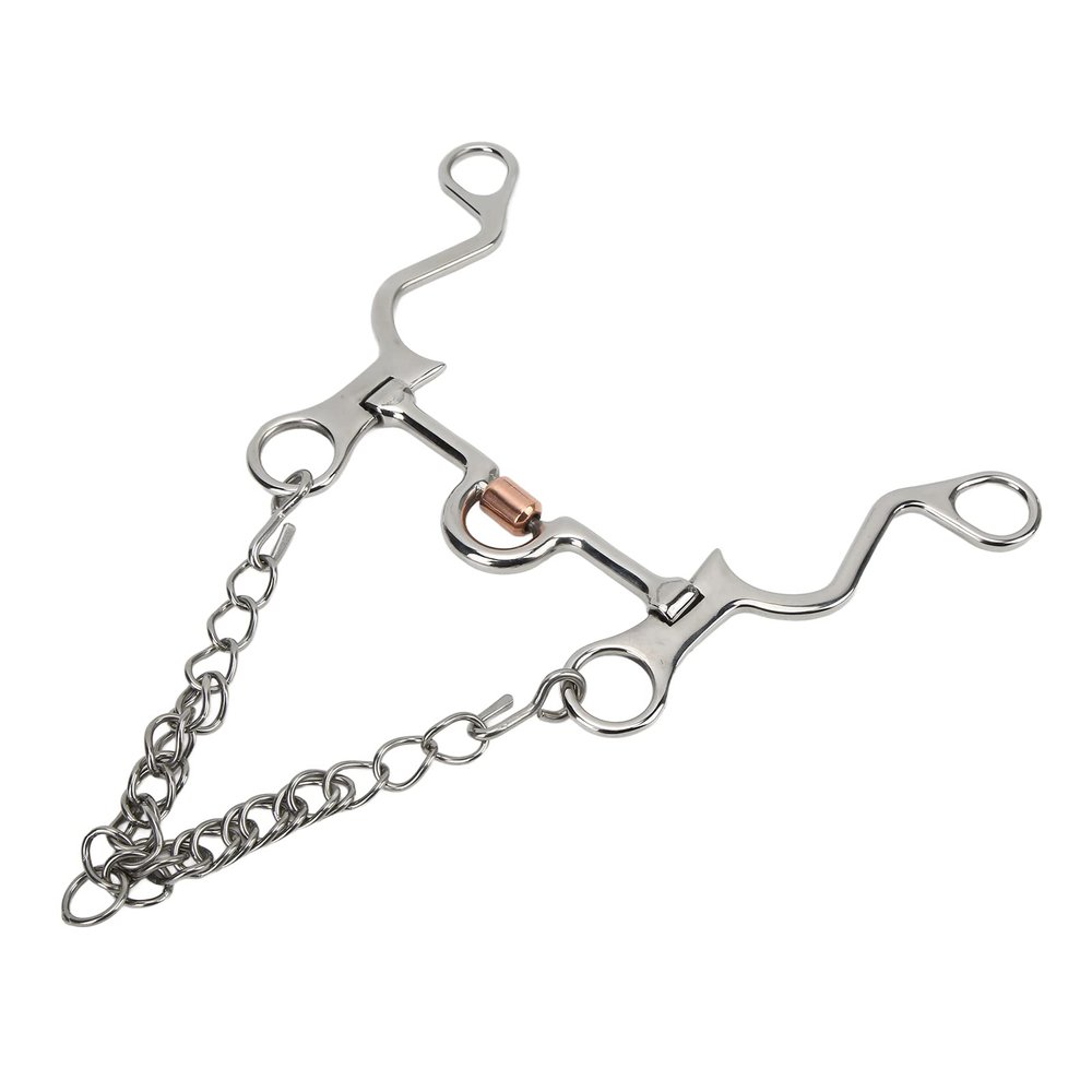 FILFEEL Stainless Steel Pelham Bit with Copper Roller and Chain, 130 mm