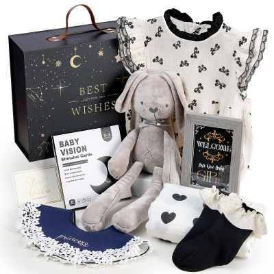 Baby Girl Gift Set with Bodysuit, Muslin Blanket, Bunny and Gift Box