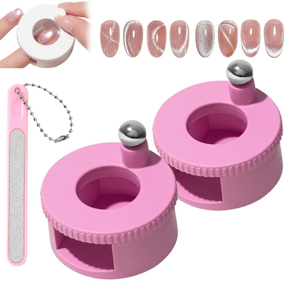 2026 New Rotating Cat-Eye Magnet, Beginner-Friendly Nail Tool, Automatic Glass Bead Attraction for Cat-Eye Nails, Excellent Light Capture, Even Magnetic Force (Pink with