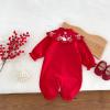 Red Festive Cotton Sleeveless Baby Bodysuit, 6–12 Months view 3