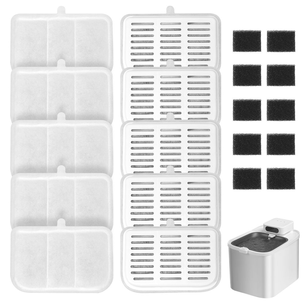 Cat Fountain Filters, 10 Filters and 10 Sponges for 3L EVERWEET MAX Wireless Cat Fountain
