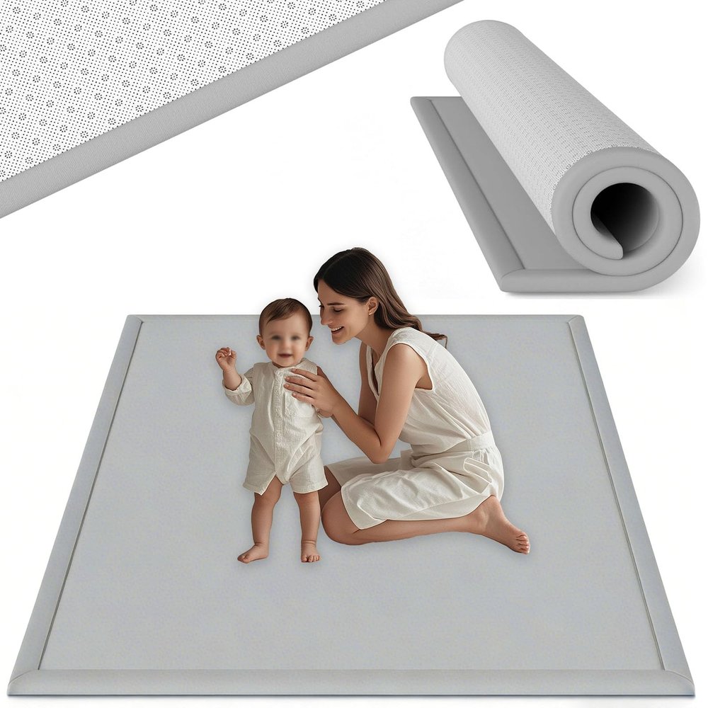 Nqexivo 2 cm Thick Baby Play Mat, 190 x 380 cm, Soft Coral Fleece Surface, Non-Slip Backing