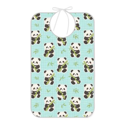 FRODOTGV Reusable Waterproof Adult Bib with Foldable Food-Catcher Pocket, Panda Pattern