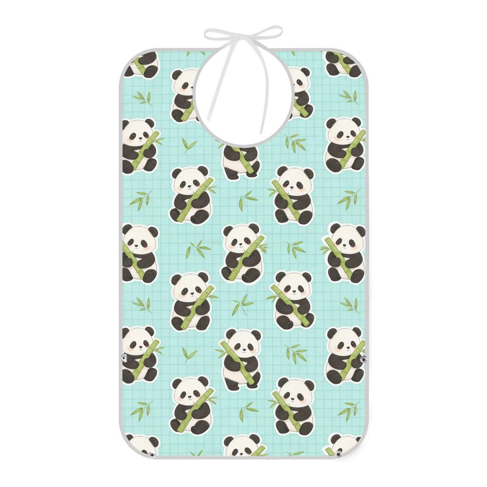FRODOTGV Reusable Waterproof Adult Bib with Foldable Food-Catcher Pocket, Panda Pattern