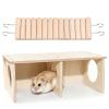 Hxiu 3-Chamber Hamster Hideout with Natural Wood Platform and Bridge view 1