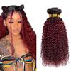 Jucames Curly Wave Human Hair Weave Bundles, 3-Pack, Ombre Black to Burgundy, 28/30/32 in view 1