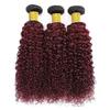 Jucames Curly Wave Human Hair Weave Bundles, 3-Pack, Ombre Black to Burgundy, 28/30/32 in view 2