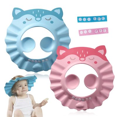 2-Pack Baby Shower Caps for Hair Washing, Pink and Blue