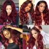 Jucames Body Wave Human Hair Weave Bundles, 3-Pack, Unprocessed Remy Double Weft, Ombre Black to Burgundy, 16/18/20 Inch view 2