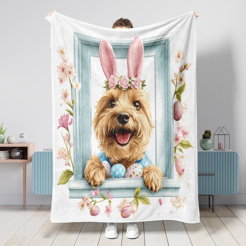 Spring Easter Lakeland Terrier Dog Blanket, 60 x 80 in, Funny Bunny Eggs