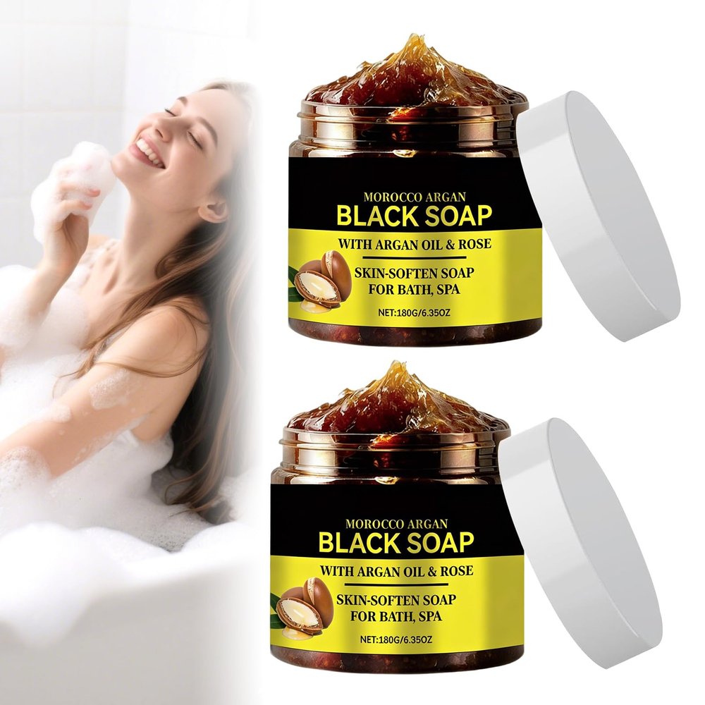 2-Pack Moroccan Exfoliating Black Soap with Argan and Rose
