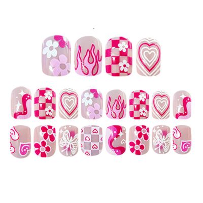 24-Piece Almond Press-On Nails, Valentine's Day French Acrylic Style
