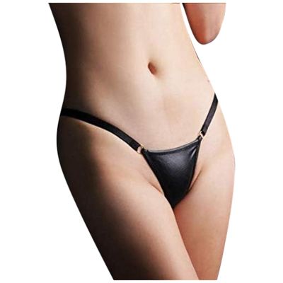 Women's Black Wetlook Latex Open-Crotch Panties