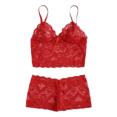 Women's Lace Lingerie Set with Push-Up Bra and G-String, Floral Babydoll, S-5XL