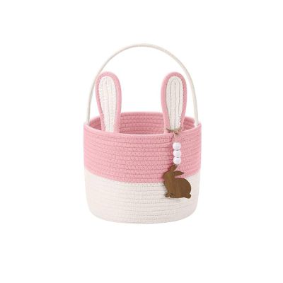 Generic Kids' Easter Basket, Small Wicker Basket with Handle, Bunny-Ear Easter Basket for Filling