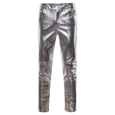 YOSUWOAI Men's Leather-Look Wet-Look Pants, Long Stretch Slim-Fit Motorcycle Biker Clubwear