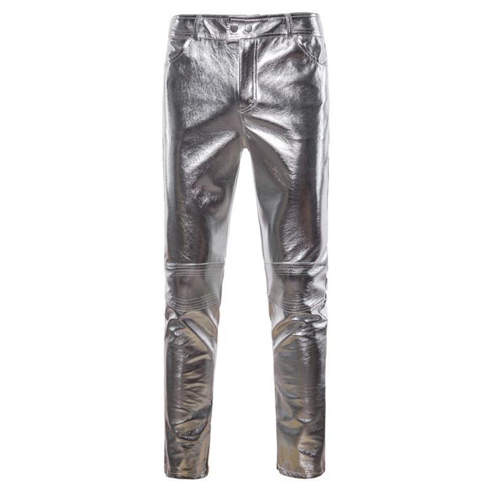 YOSUWOAI Men's Leather-Look Wet-Look Pants, Long Stretch Slim-Fit Motorcycle Biker Clubwear