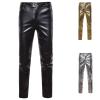 YOSUWOAI Men's Leather-Look Wet-Look Pants, Long Stretch Slim-Fit Motorcycle Biker Clubwear view 2