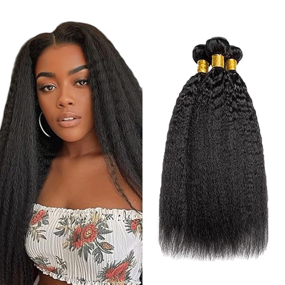 Tuheerst 24/26/28-Inch 1B Yaki Straight Human Hair Bundles, 3-Pack