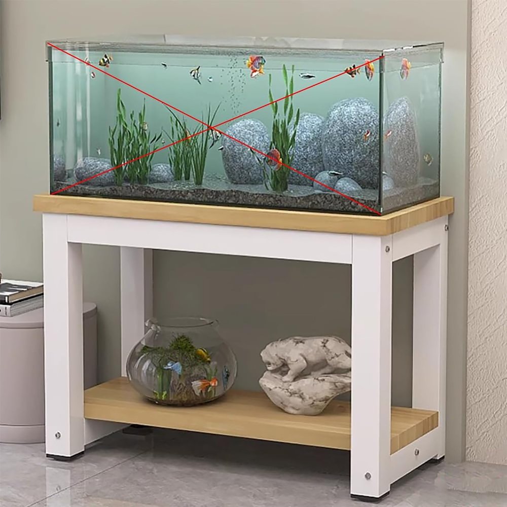 Sturdy Metal Aquarium Stand with Storage, 2-Tier Aquarium and Reptile Rack, MDF Plant Table for Living Room, Bedroom, or Office (White/Beige, 90 x 40 cm)