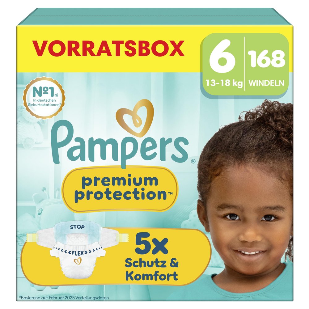 Pampers Premium Protection Size 6, 168 Diapers, 13–18 kg