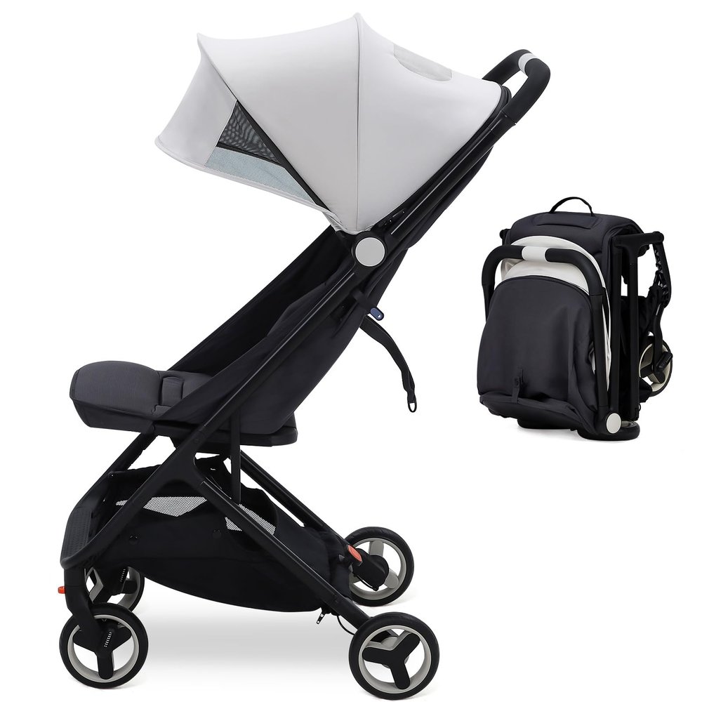 Garvee Lightweight Baby Stroller, One-Hand Fold, Adjustable Backrest, Sun Canopy, 5-Point Harness, Gray