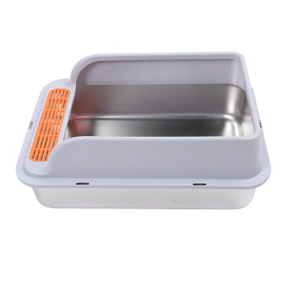 Fdit Extra-Large Stainless Steel Cat Litter Box, 23.62 x 15.75 x 7.87 in