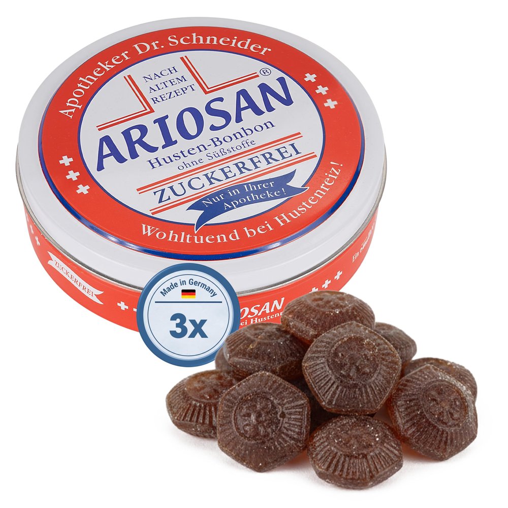 Ariosan Cough Drops Tin with Eucalyptus and Peppermint, Sugar-Free, 300 g