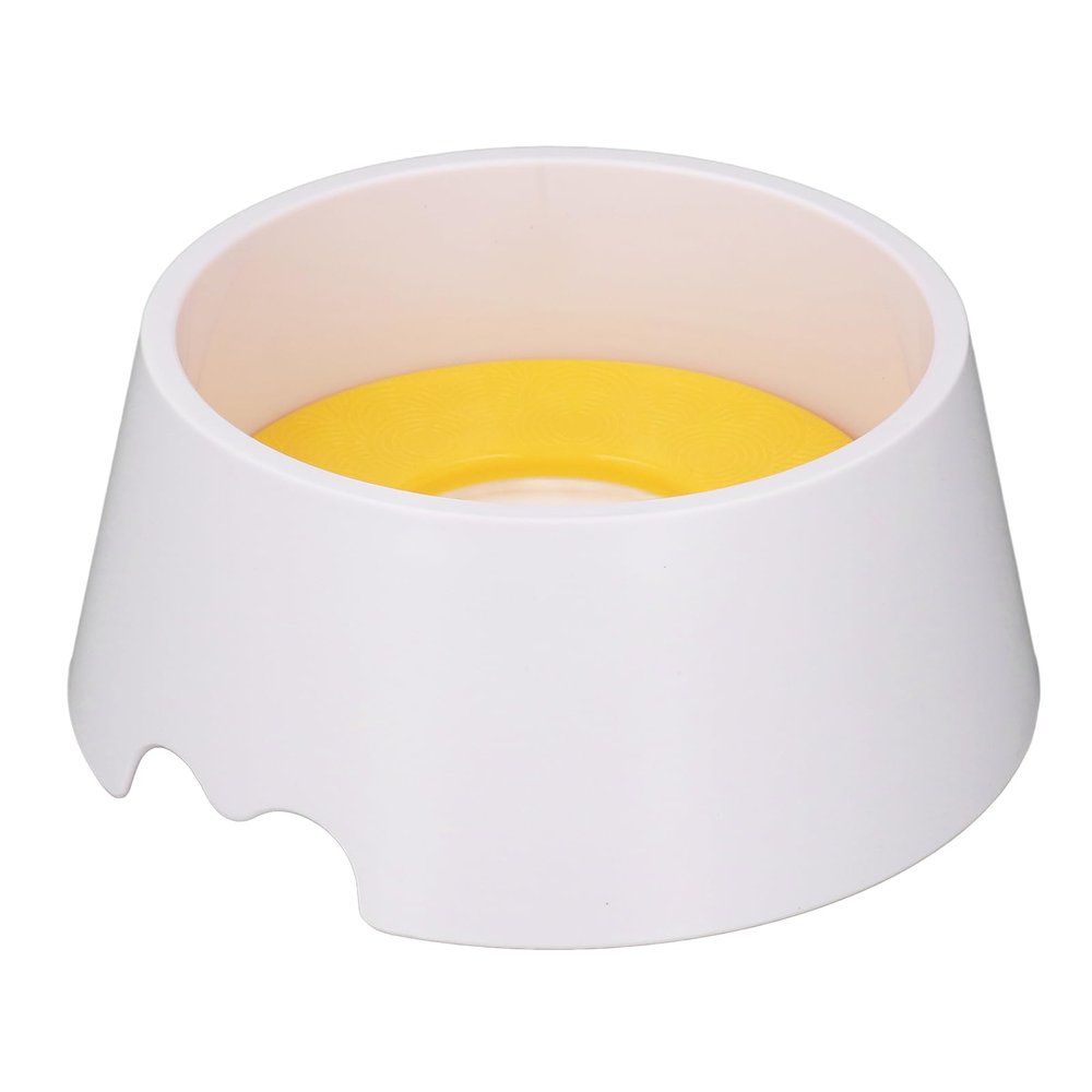 Slow-Feed Pet Water Bowl, Splash-Proof, Elevated, Non-Slip, Silicone, Bright Yellow