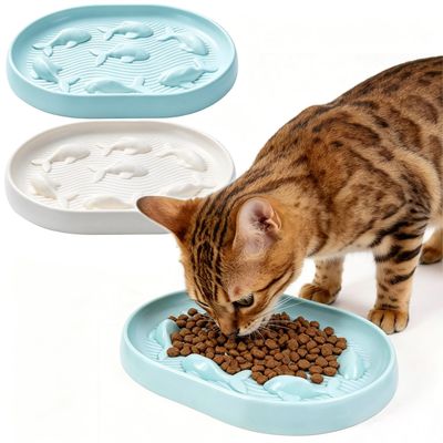 2-Pack Anti-Choking Cat Bowl, Dolphin Shaped Non-Slip Slow Feeder