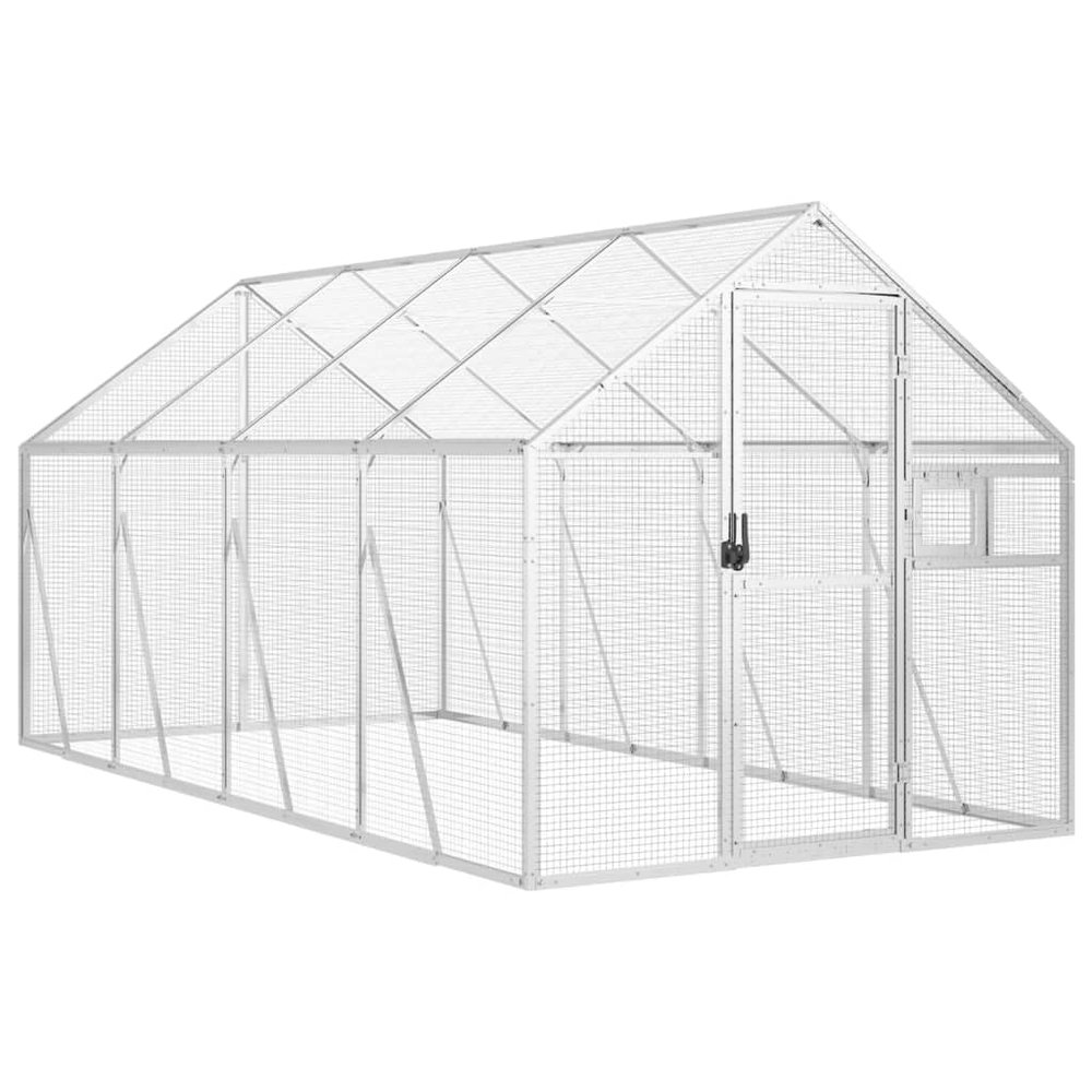 Hommdiy Aluminum Aviary with Wire Mesh, Silver, 1.79 x 4 x 1.85 m