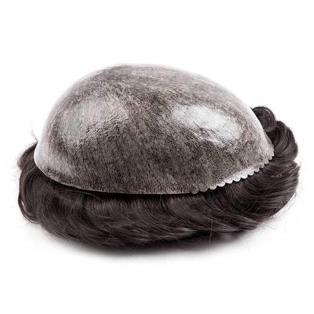 Men’s Replacement Hair System, Thin Skin, Injection, PU, All-Poly Base, Indian Human Hair, Fine Hairline (5 x 7)
