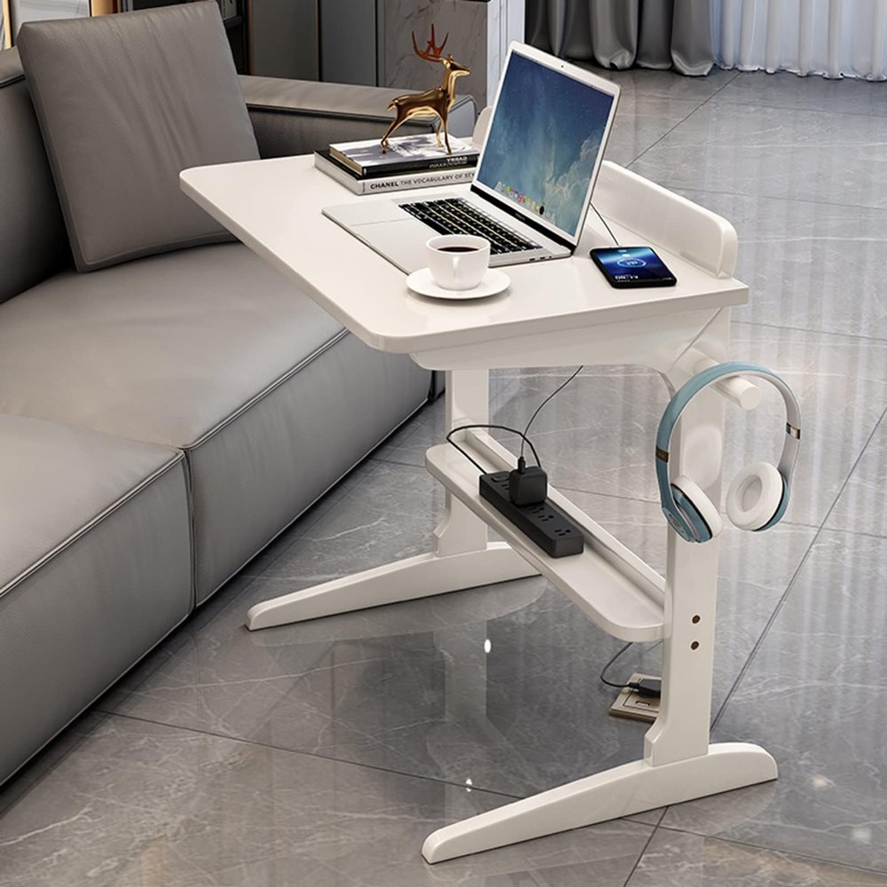 Mobile Solid Wood Laptop Desk, White, 60 x 46 x 70 cm