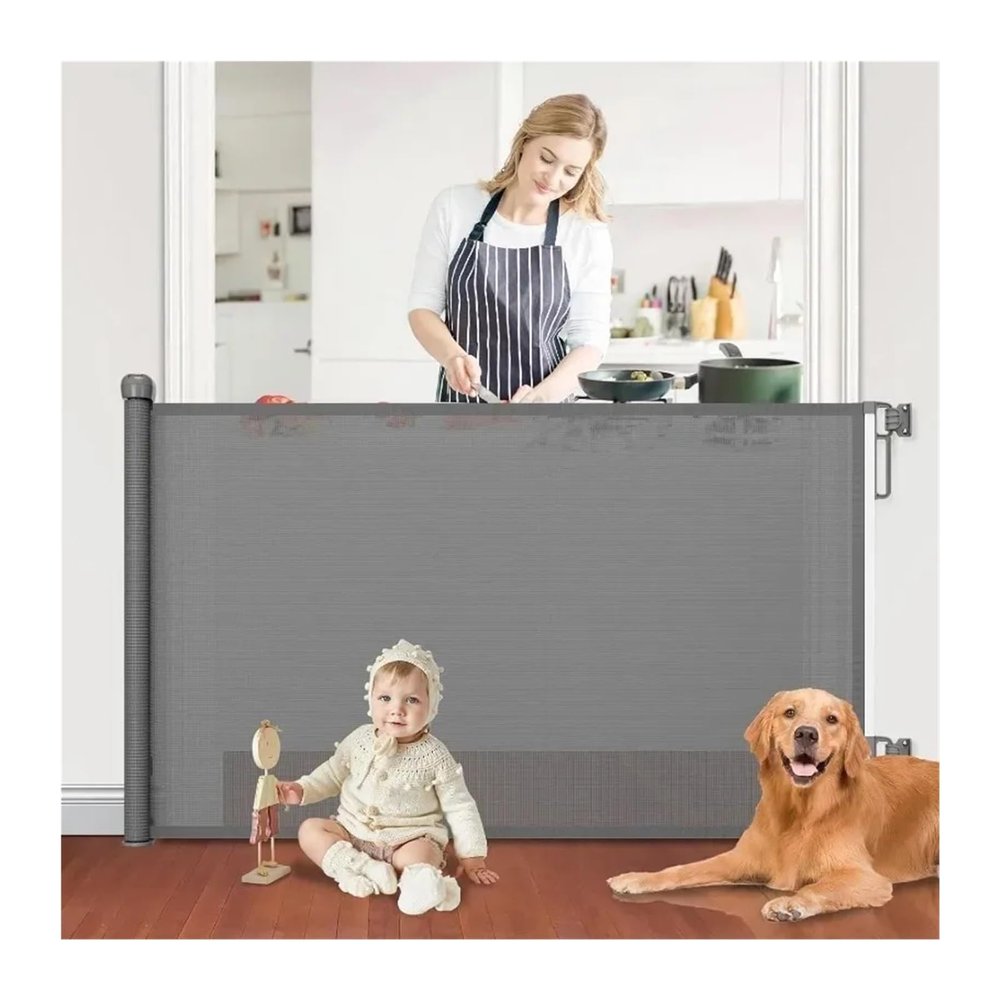 Retractable Gate for Openings, Stairs, and Doors, Extends up to 54 in. Wide, 34 in. High, Gray