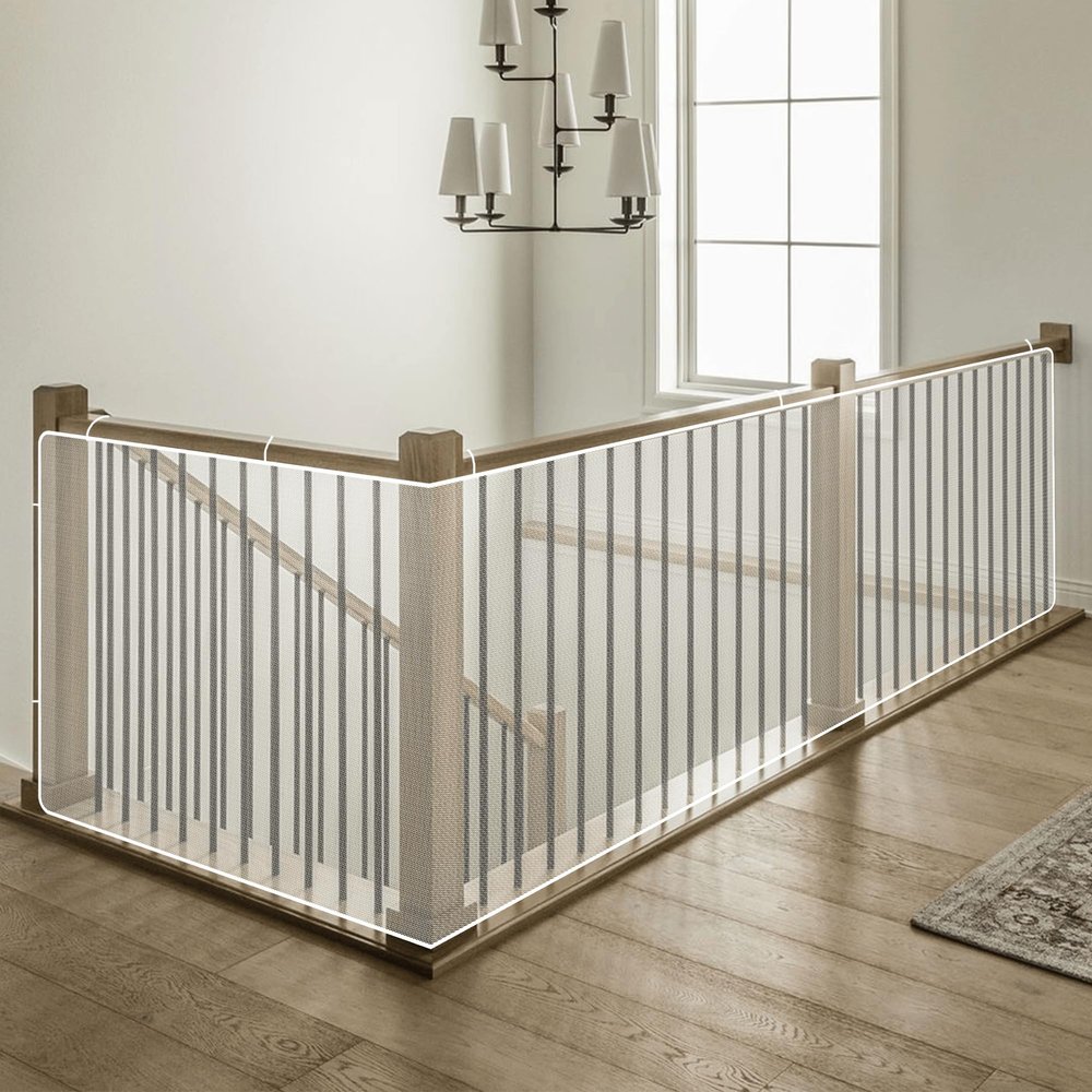 99 x 520 cm No-Drill Stair Safety Net for Dogs and Cats