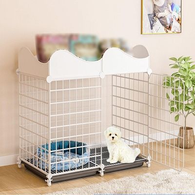 Dog Crate with Storage Bar, Crate Tray, Removable DIY Fence, Two Colors, Suitable for Kittens and Puppies (White 61x75x39 cm)