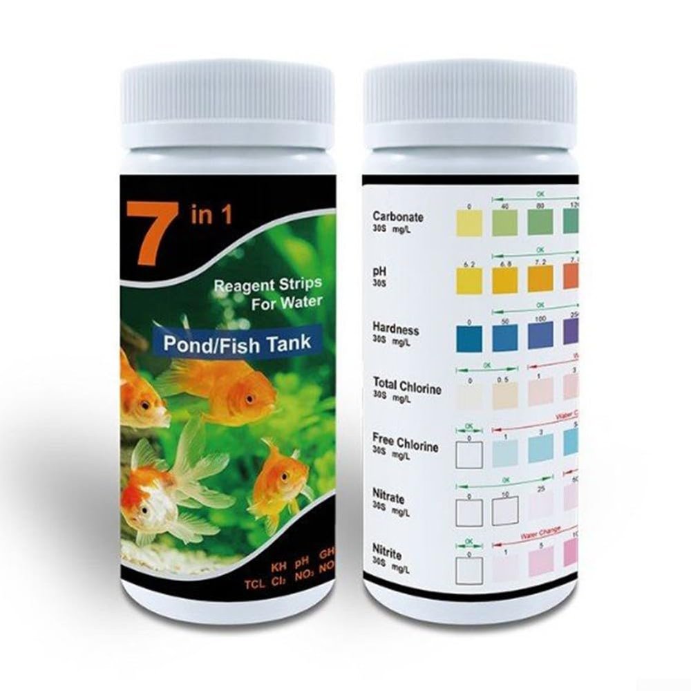 7-in-1 Aquarium Test Kit for Freshwater and Saltwater Aquariums, Pond Water Test Strips with Color Chart, PET-Based
