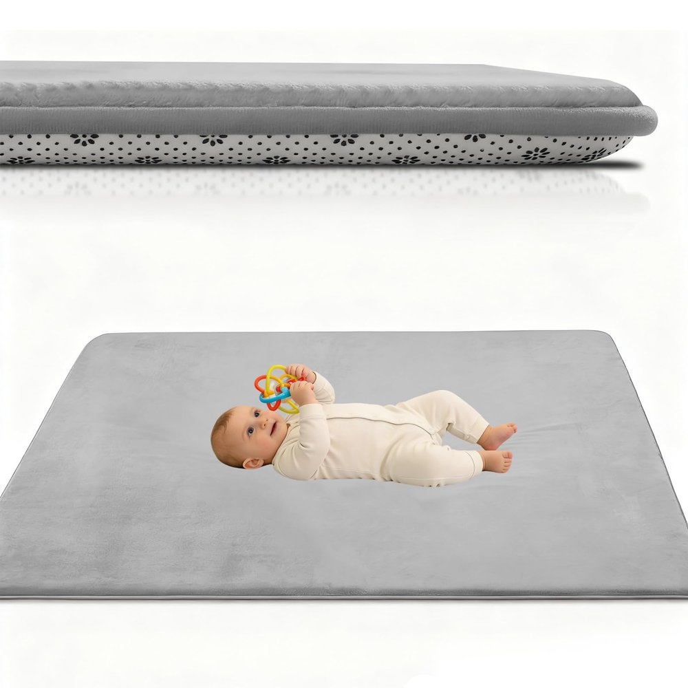 Atemrdsye Baby Play Mat 120 x 170 cm, Silver Gray, 2.5 cm Thick Memory Foam Crawling Rug