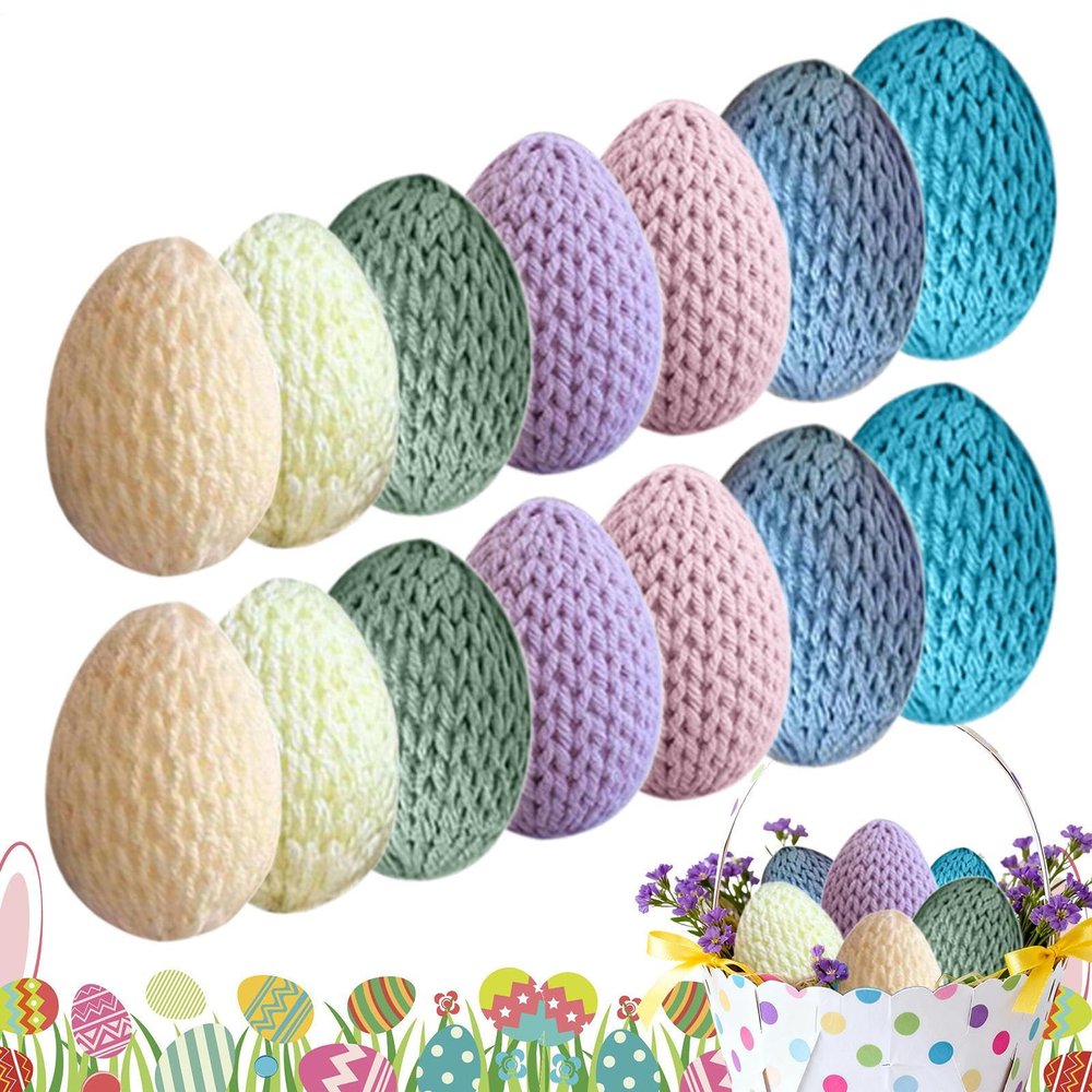 Crocheted Easter Eggs, 14-Piece Spring Basket Filler Set