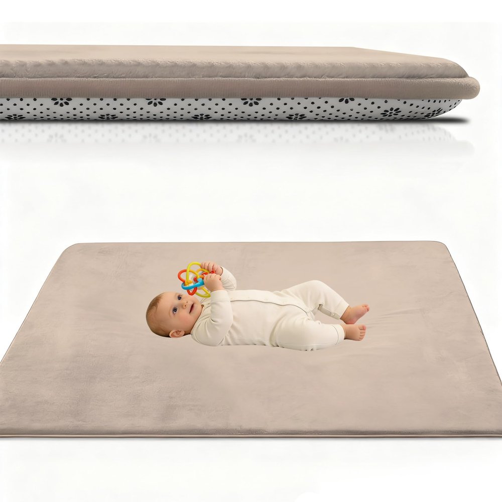 Atemrdsye Baby Play Mat, 63 x 79 in, Light Brown, 1 in Thick Memory Foam Crawling Rug