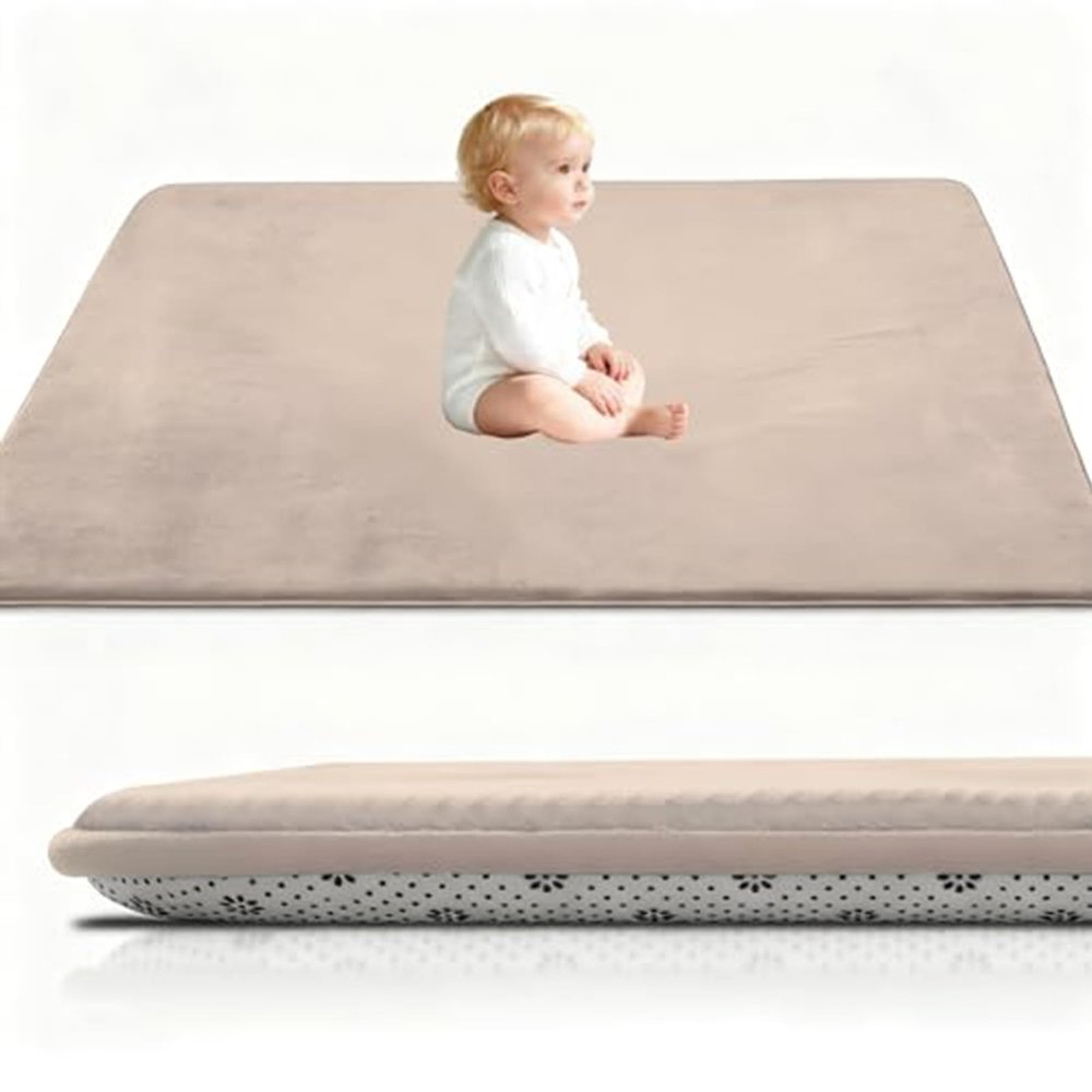 Beige Coral Velvet Baby Rug, Non-Slip Play Mat, 180 x 220 cm