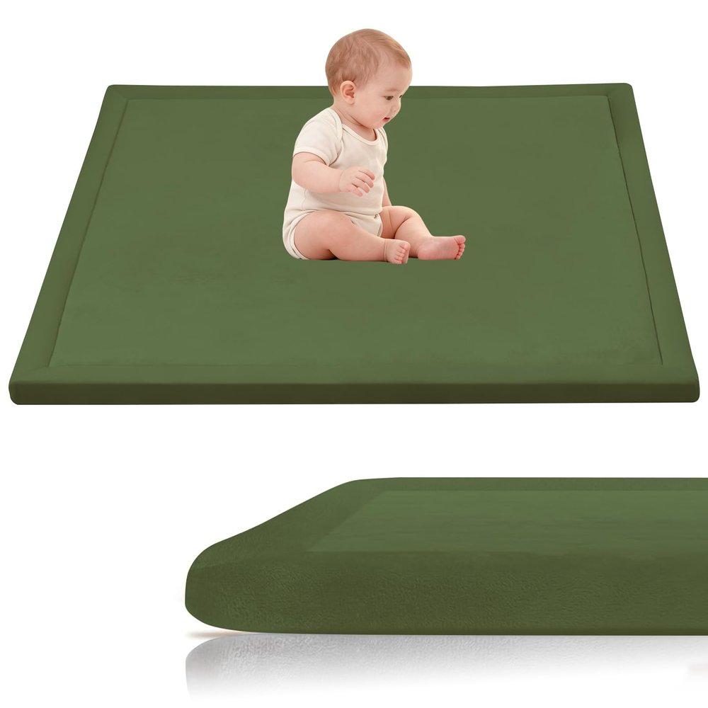 Stqyeiw 3 cm Thick Baby Play Mat, Army Green, 150 x 220 cm