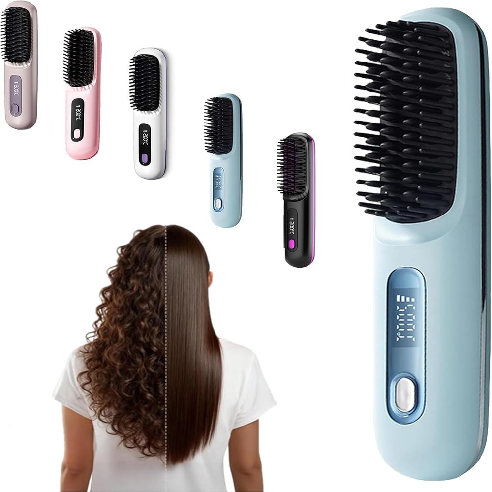 Go Brush Pro Cordless Hair Straightening Brush, 2026 Anti-Scald Straightener, Portable Mini Heated Comb for Hair Styling, Rechargeable Heated Brush for Travel and Daily Use (Blue)