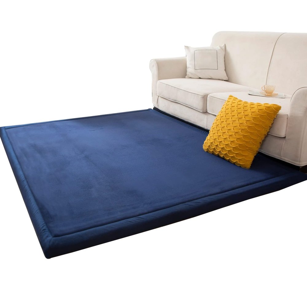 Baby Play Mat Rug, 3 cm, Blue Coral Velvet, Non-Slip, 130 x 250 cm