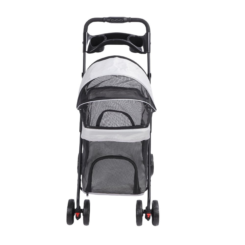 AlpenLife Basics Pet Stroller, Foldable Cat and Dog Wagon with Sunshade and Cup Holder, One-Hand Folding, Gray