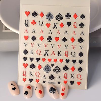 Ruispeed 5D Black and Red Playing Card Nail Art Stickers