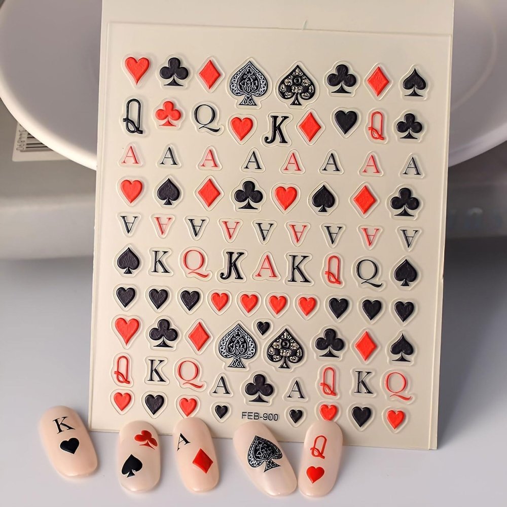 Ruispeed 5D Black and Red Playing Card Nail Art Stickers